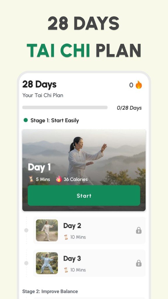 Meditation and breathing exercises in the tai chi walking app